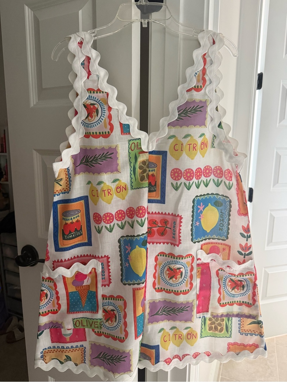 Colorful Citrus Print Romper with Ric Rac Trim from Boutique